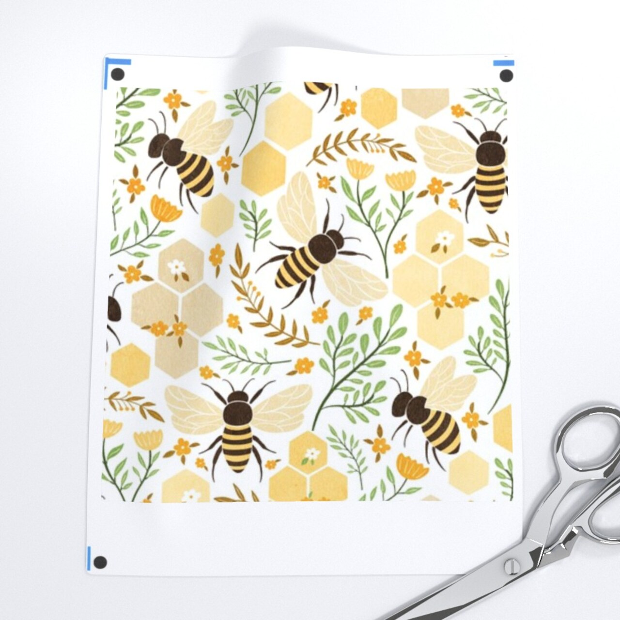 Spring Honeybee Summer Bugs Hexagons Easter Bees Insects Yellow Tulips Cottagecore Custom Printed Fabric by Spoonflower Various Fabrics by the Yard or Fat Quarter 18031196